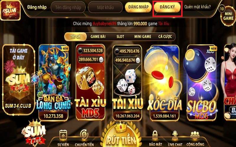 Nhấn vào lệnh đăng ký nằm ngay góc trên màn hình chính