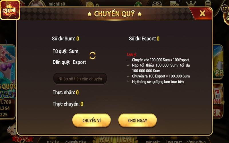 Nạp tiền ở sảnh Thể thao